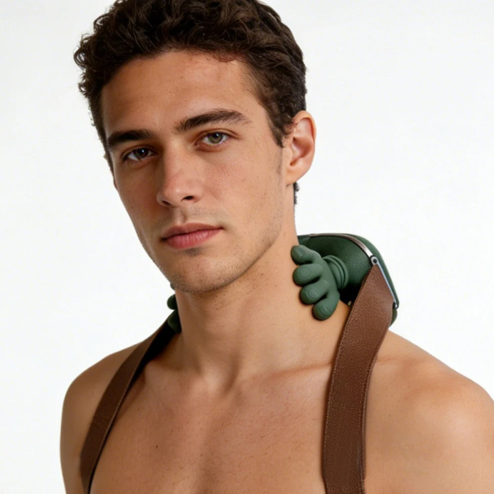Bionic Finger Neck and Shoulder Massager behinds a man neck